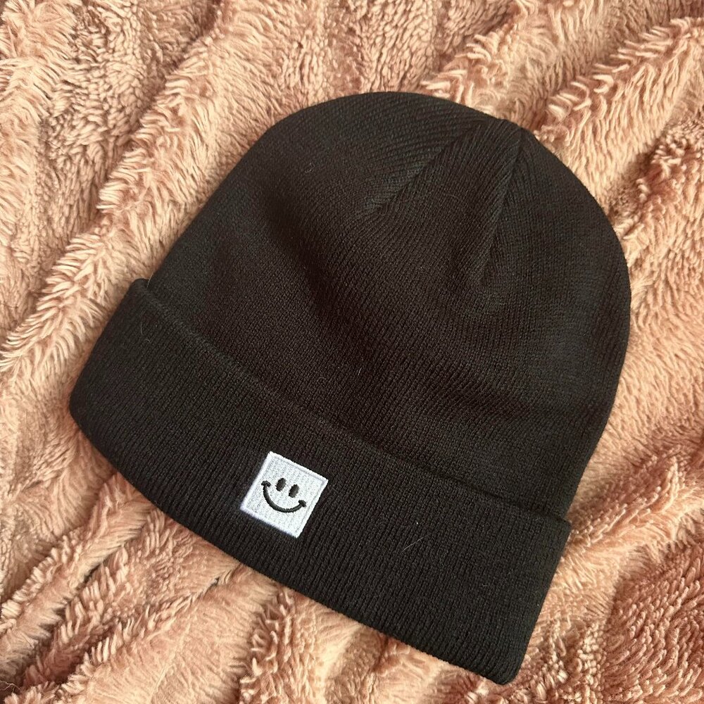 Black Smiley Face Beanie